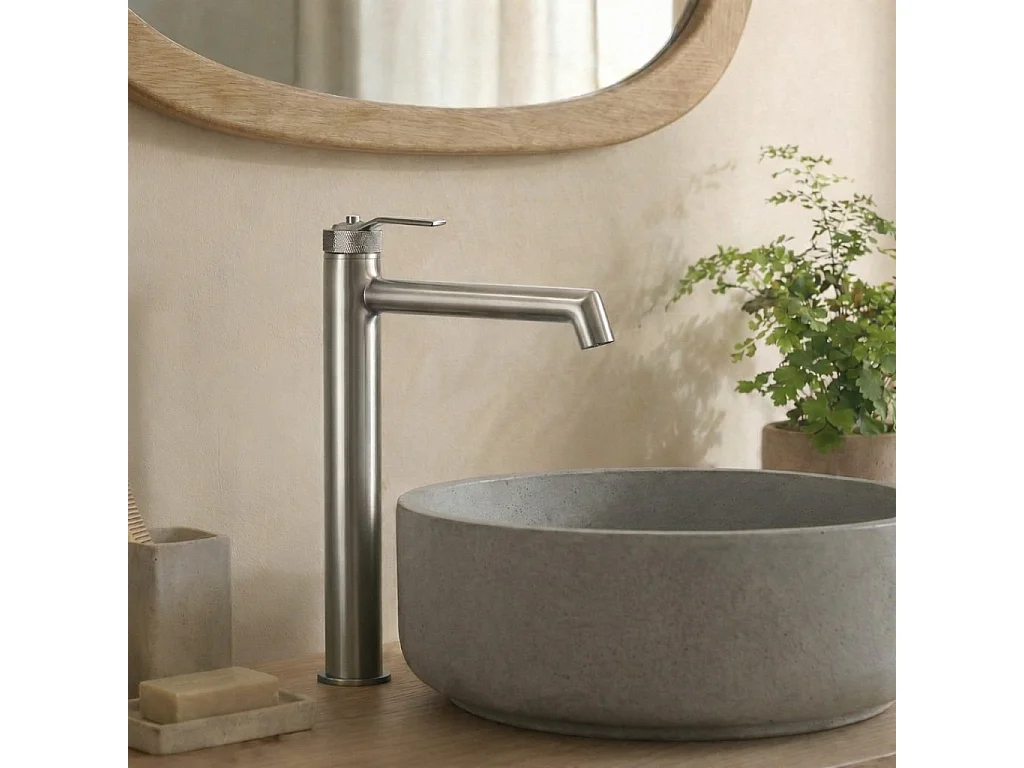 Molette mitigeur lavabo haut façon inox brossé - Essebagno