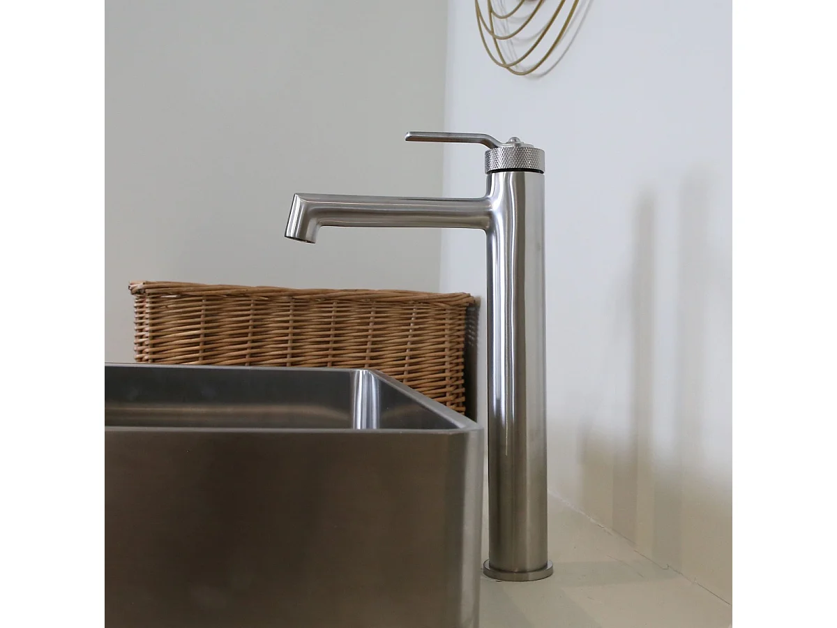 Molette mitigeur lavabo haut façon inox brossé - Essebagno