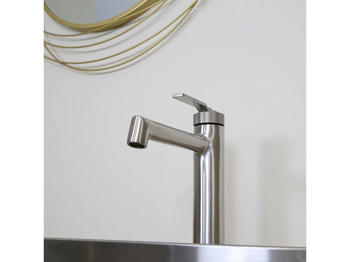 Molette mitigeur lavabo haut façon inox brossé - Essebagno
