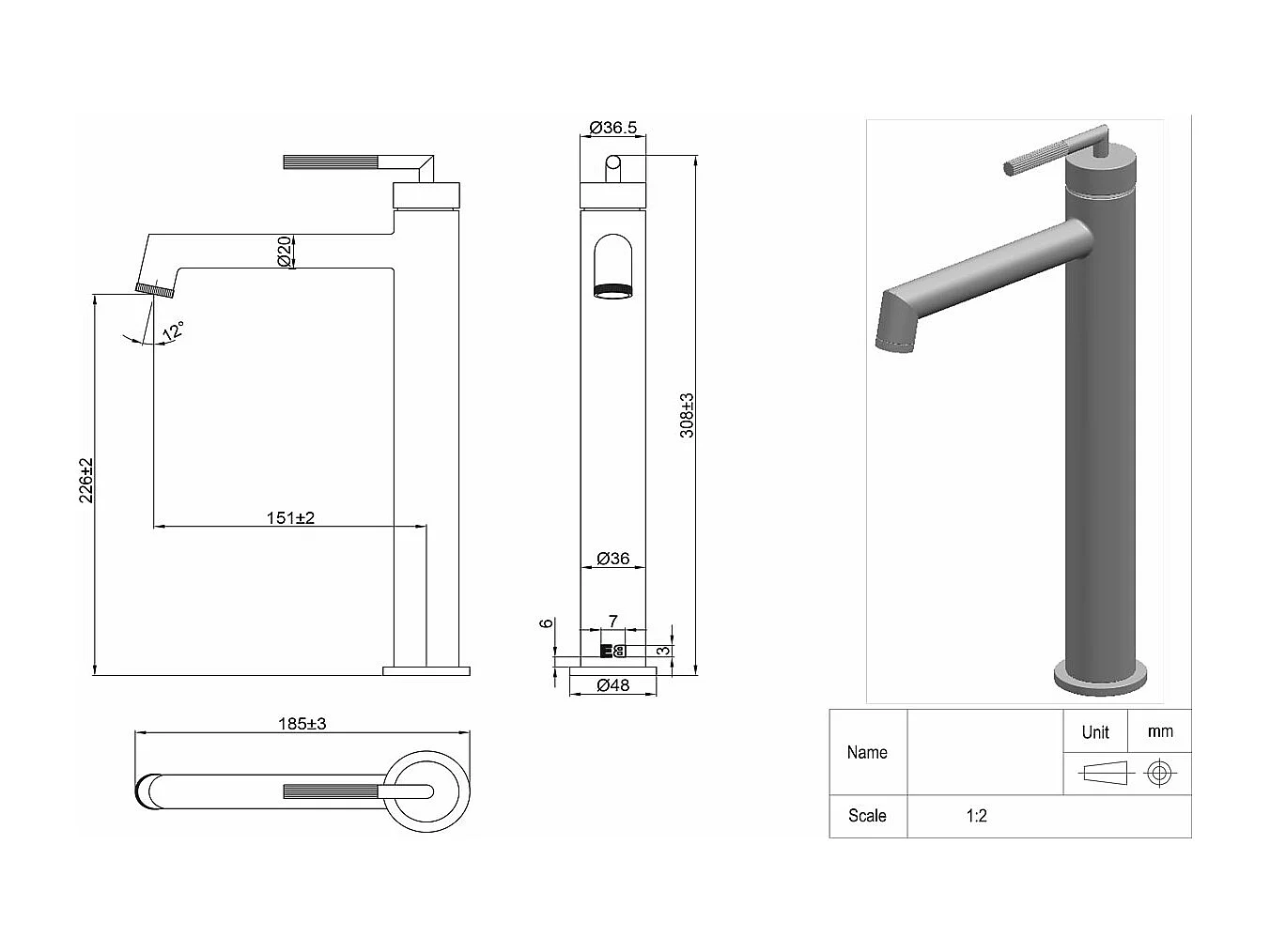 Portofino mitigeur lavabo haut gris gun métal - Essebagno