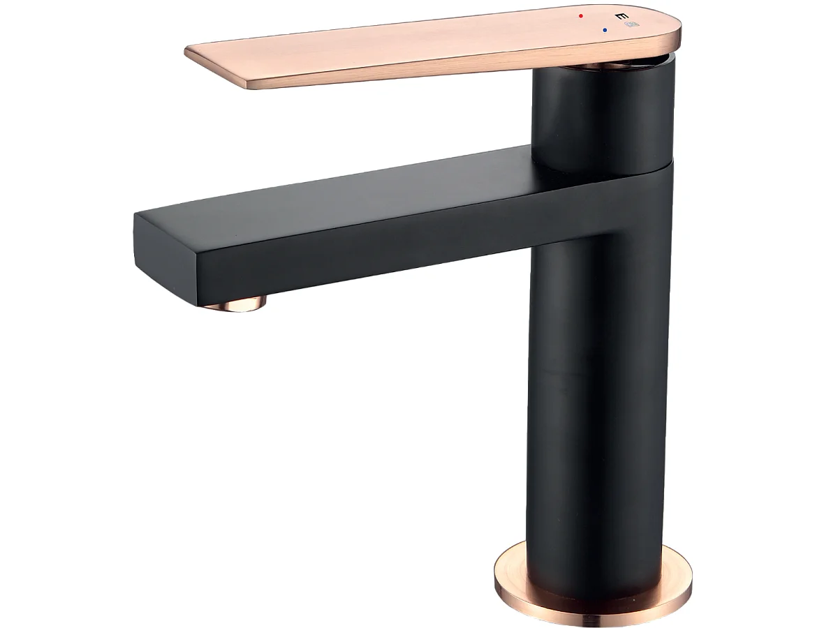 Allure mezclador bajo de lavabo en negro y oro rosa Essebagno