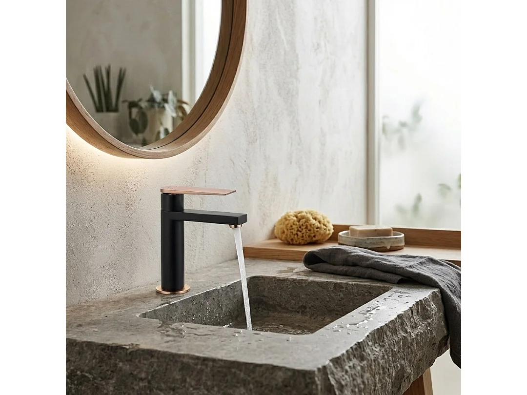 Allure Niedriger Waschtischmischer Schwarz und Roségold Essebagno