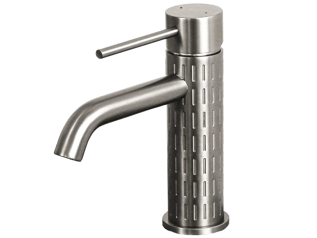 Architek niedrige Waschtischarmatur in gebürsteter Edelstahloptik Essebagno