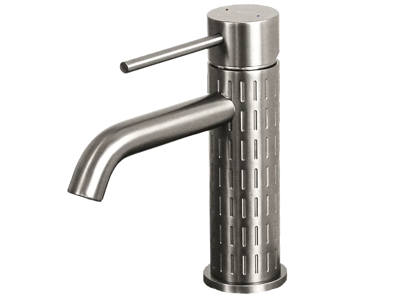 Architek niedrige Waschtischarmatur in gebürsteter Edelstahloptik Essebagno