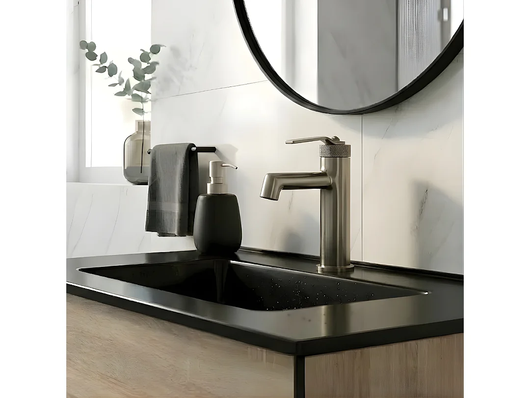 Molette mitigeur lavabo bas façon inox brossé - Essebagno