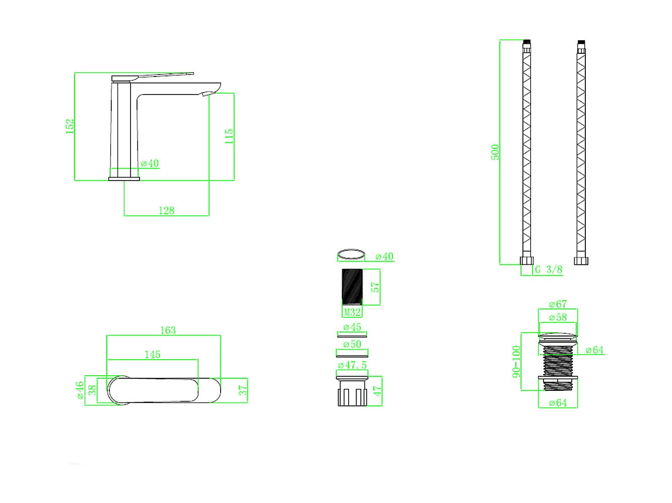 Pandora Niedriger Waschtischmischer Chrom und Schwarz Essebagno