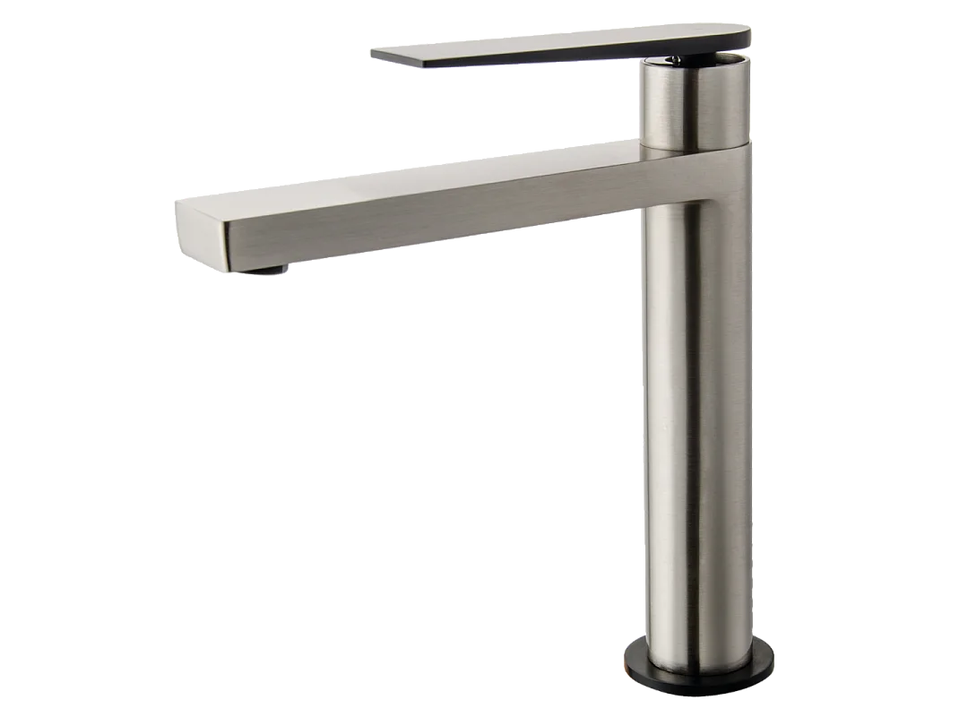 Allure hoher Waschtischmischer in Edelstahloptik und Schwarz Essebagno