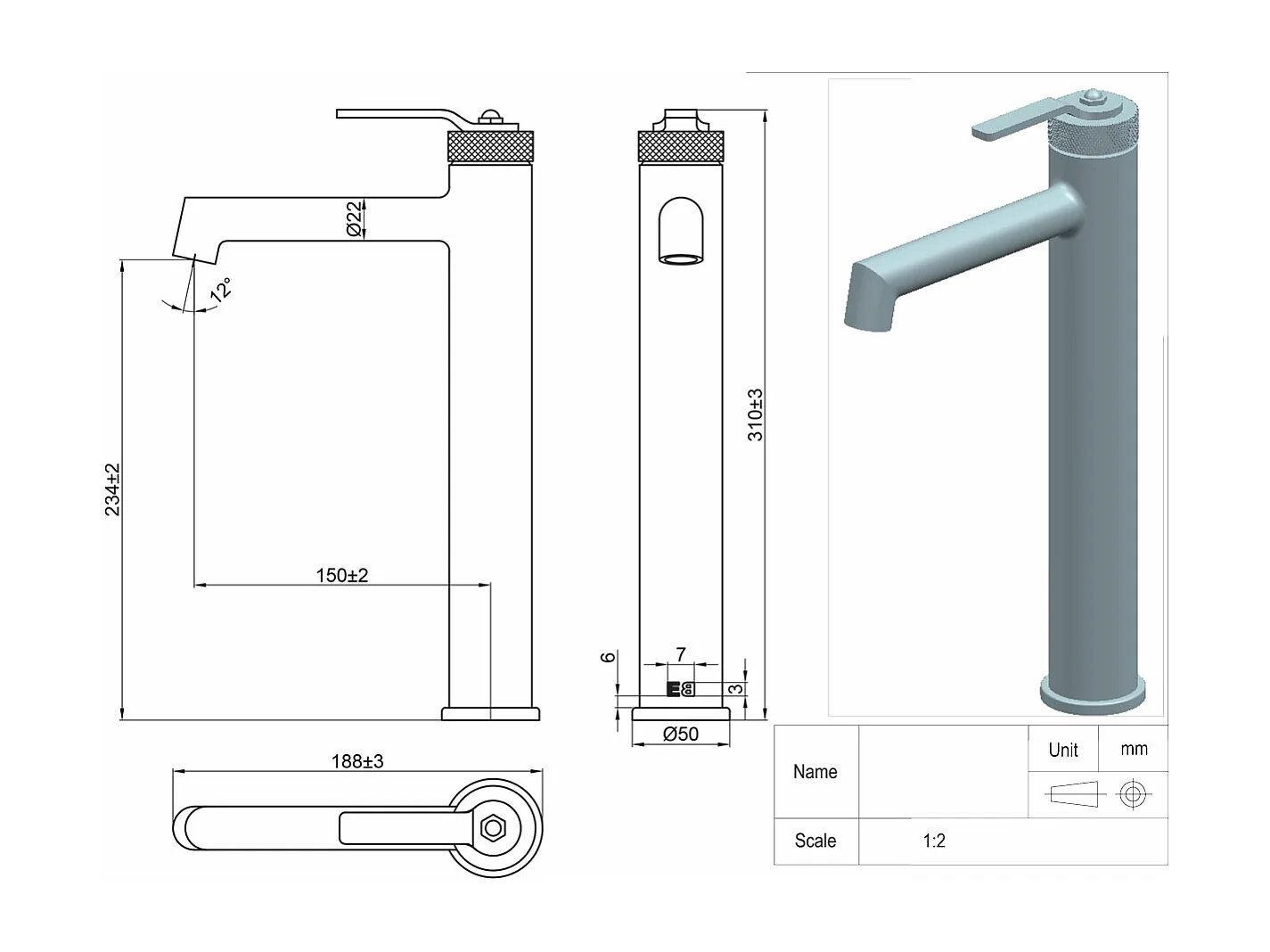 Molette Miscelatore per lavabo alto nero opaco Essebagno