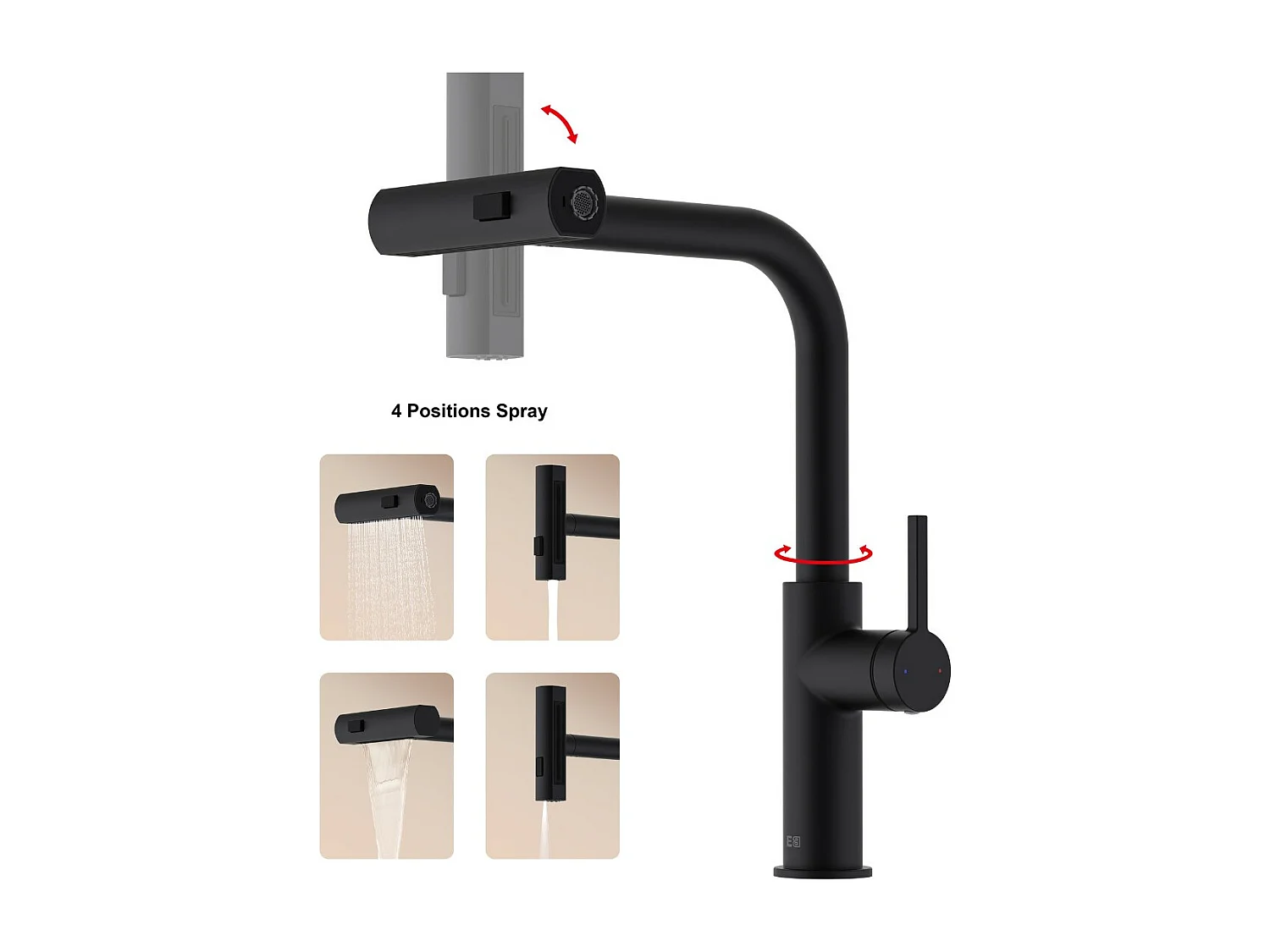 Esserain mitigeur évier à douchette extractible noir mat - Essebagno