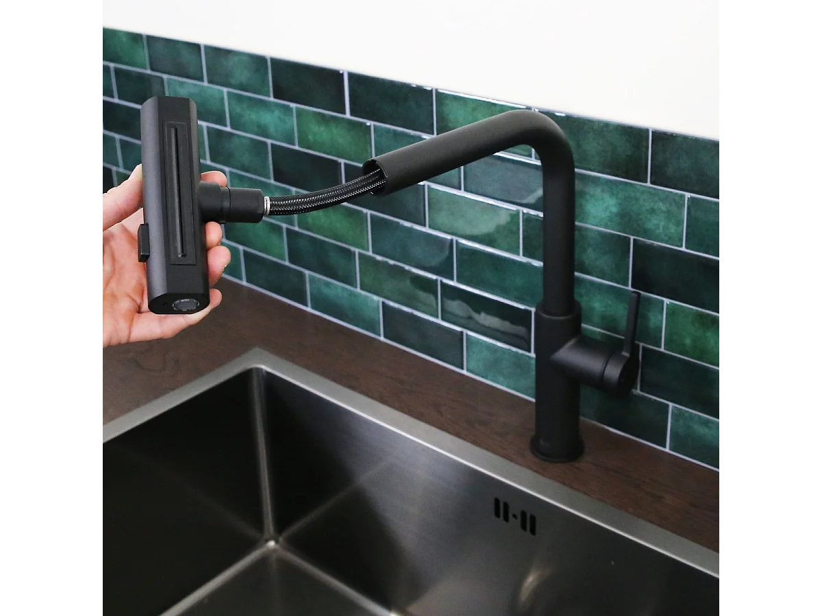 Esserain mitigeur évier à douchette extractible noir mat - Essebagno