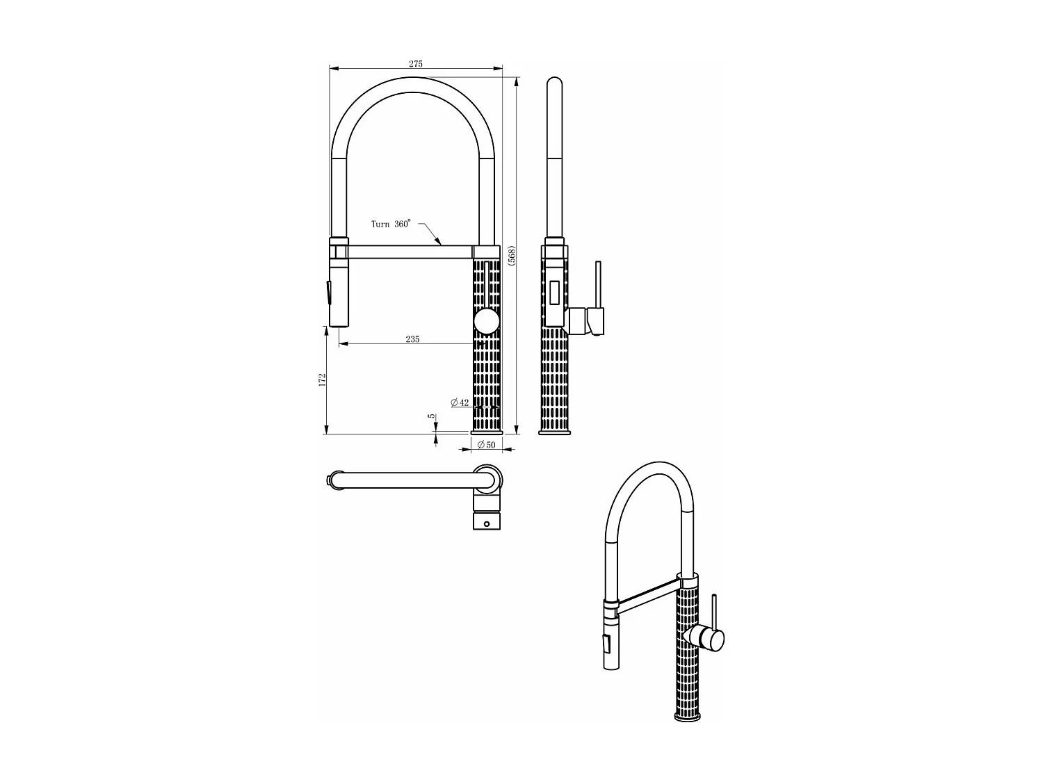 Architek Misturadora monocomando de lavatório com chuveiro de mão preta Essebagno