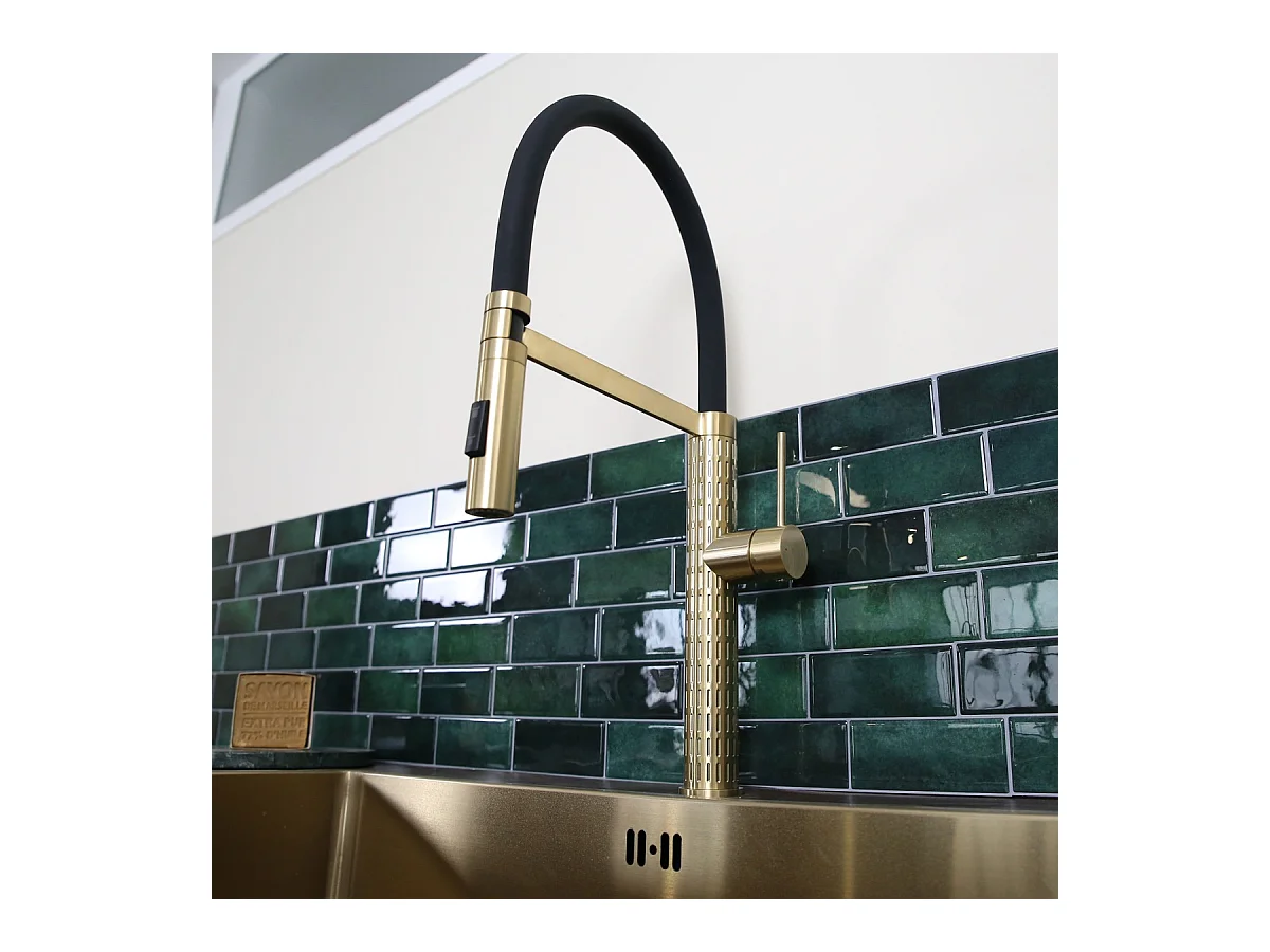 Architek mitigeur évier à douchette mobile or brossé - Essebagno