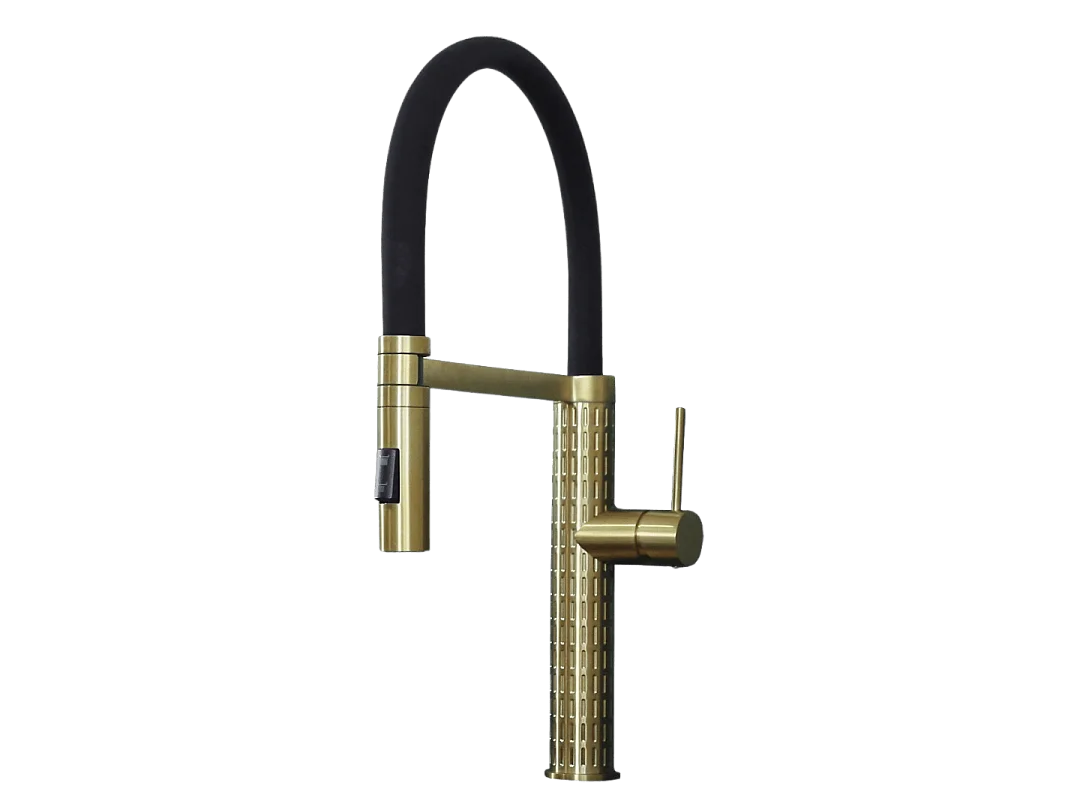 Architek Mezclador de fregadero con rociador móvil dorado Essebagno