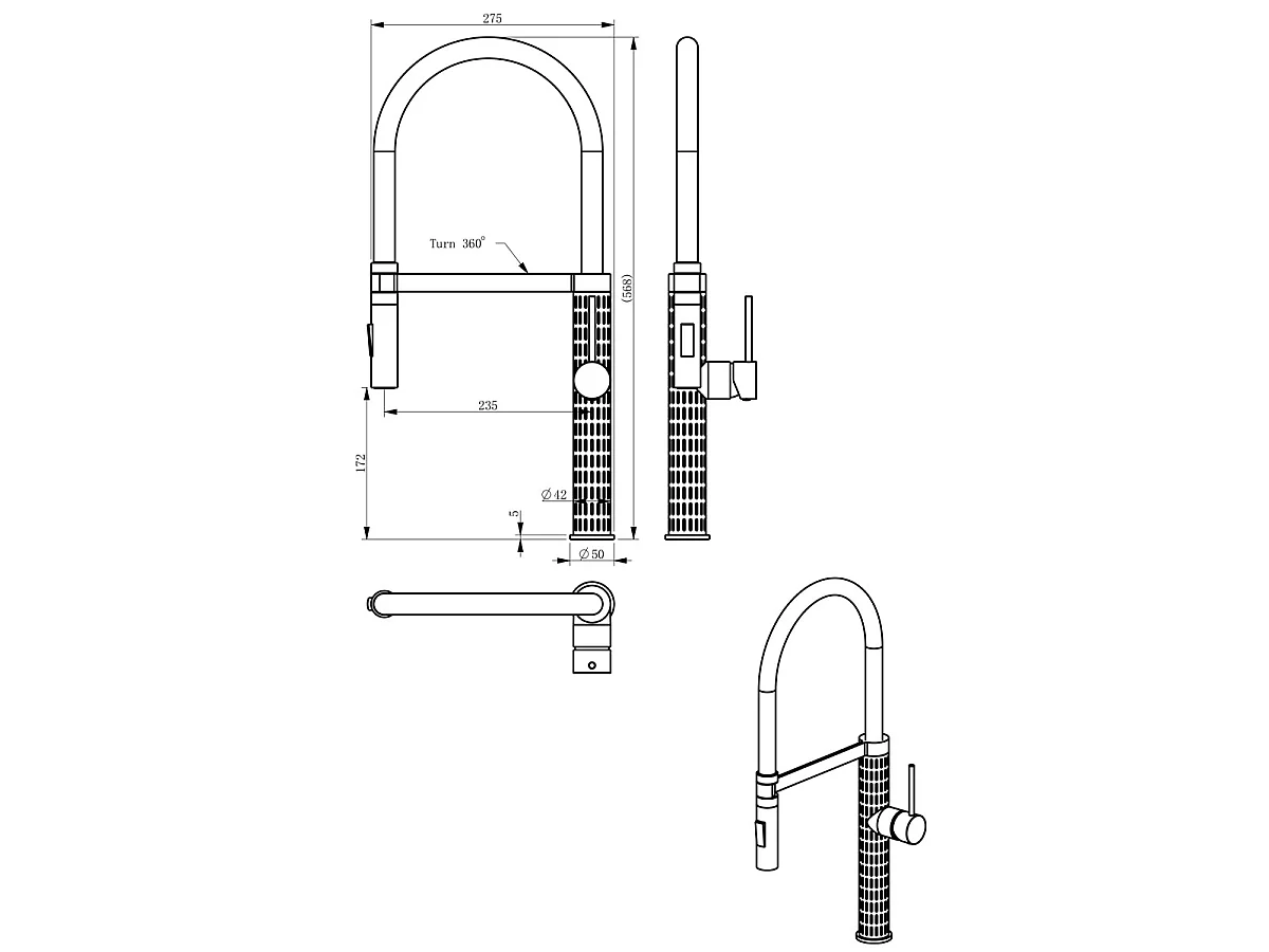 Architek mitigeur évier à douchette mobile gris gun métal - Essebagno