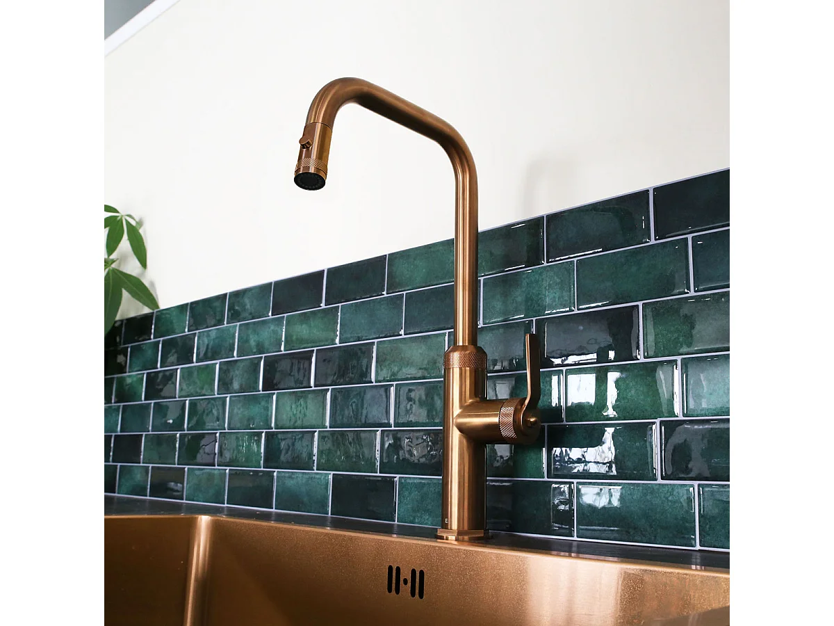 Molette mitigeur évier à douchette extractible cuivre brossé - Essebagno