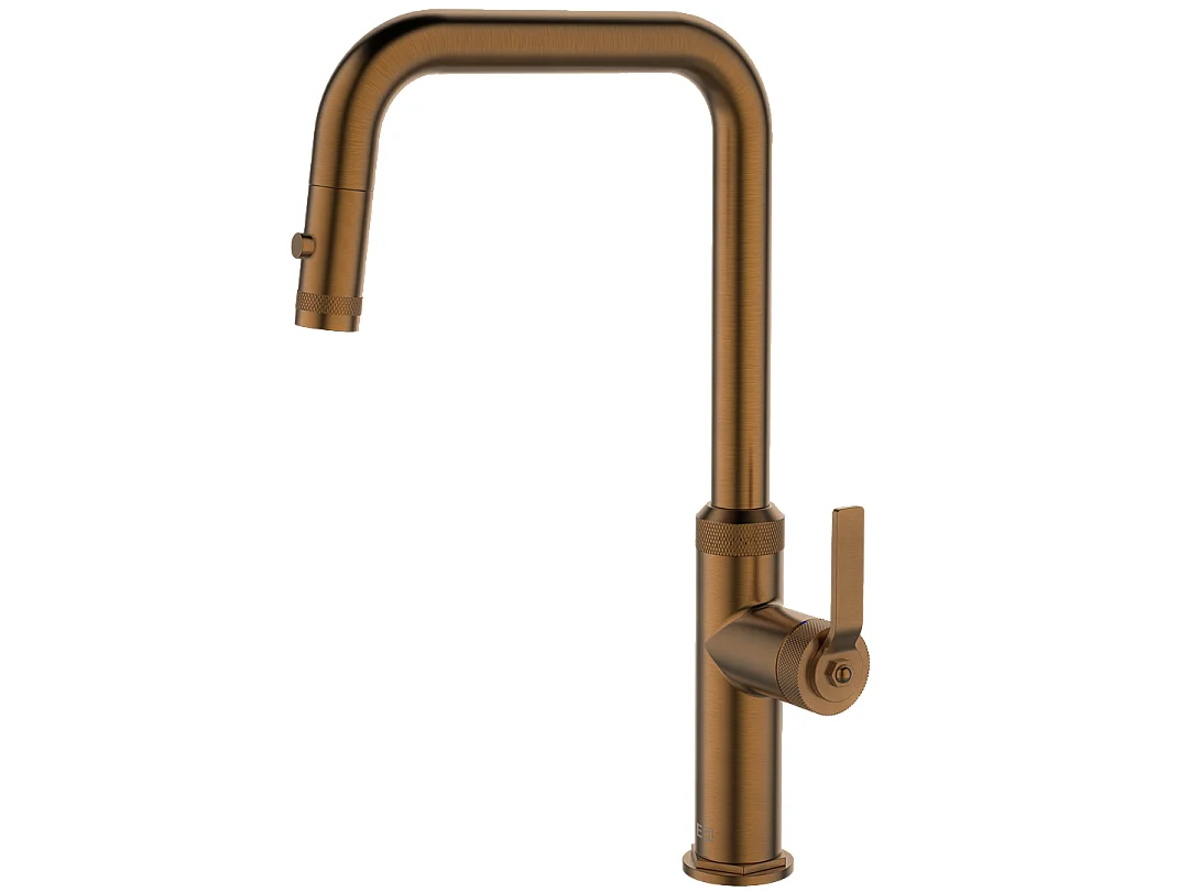 Molette Misturadora de lavatório com chuveiro de mão extraível em cobre escovado Essebagno