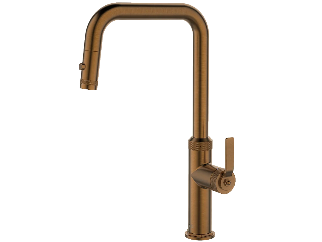 Molette Misturadora de lavatório com chuveiro de mão extraível em cobre escovado Essebagno