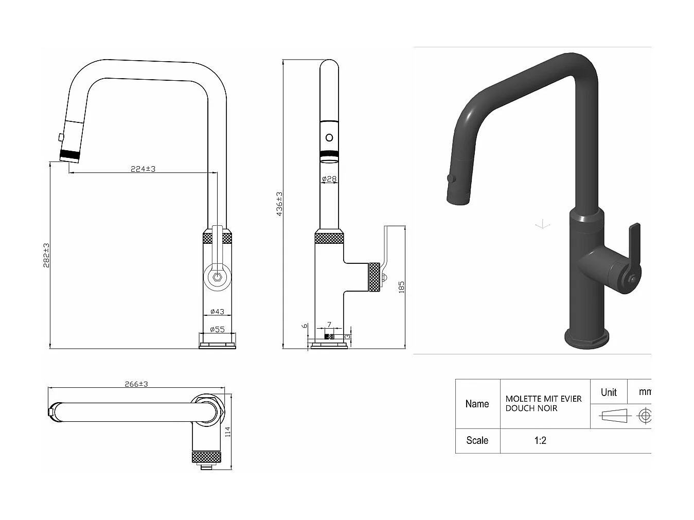 Molette Miscelatore per lavabo con doccetta estraibile in nero opaco Essebagno