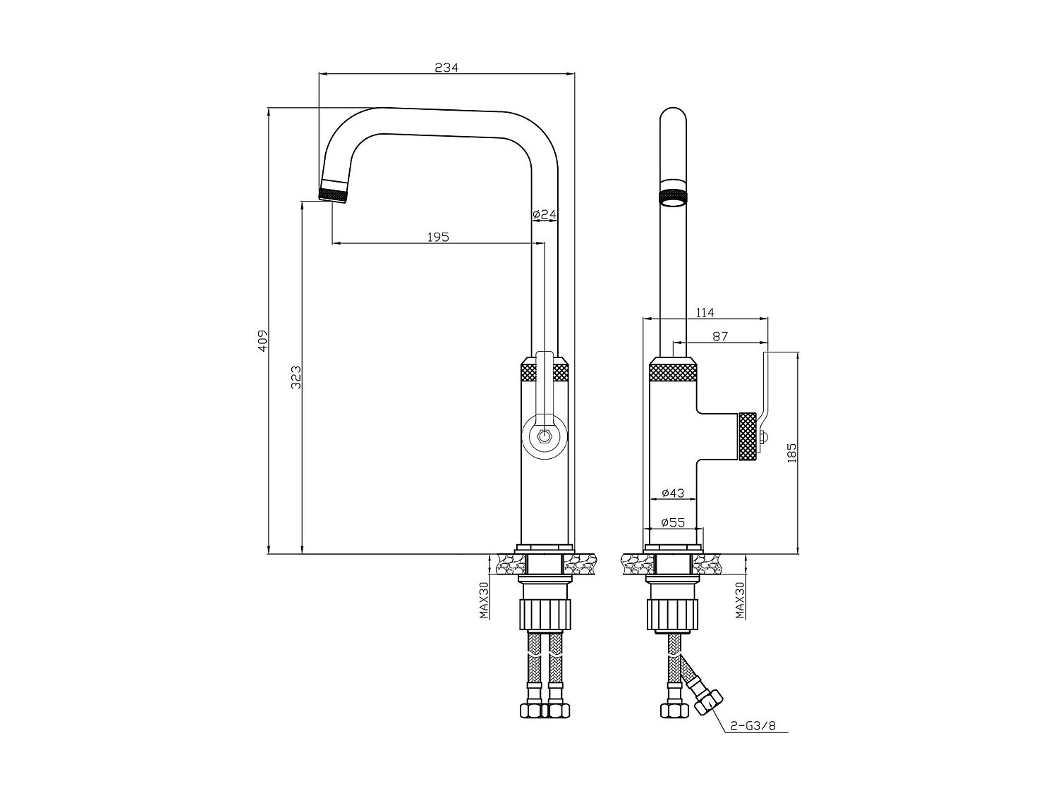 Molette mitigeur évier cuivre brossé - Essebagno