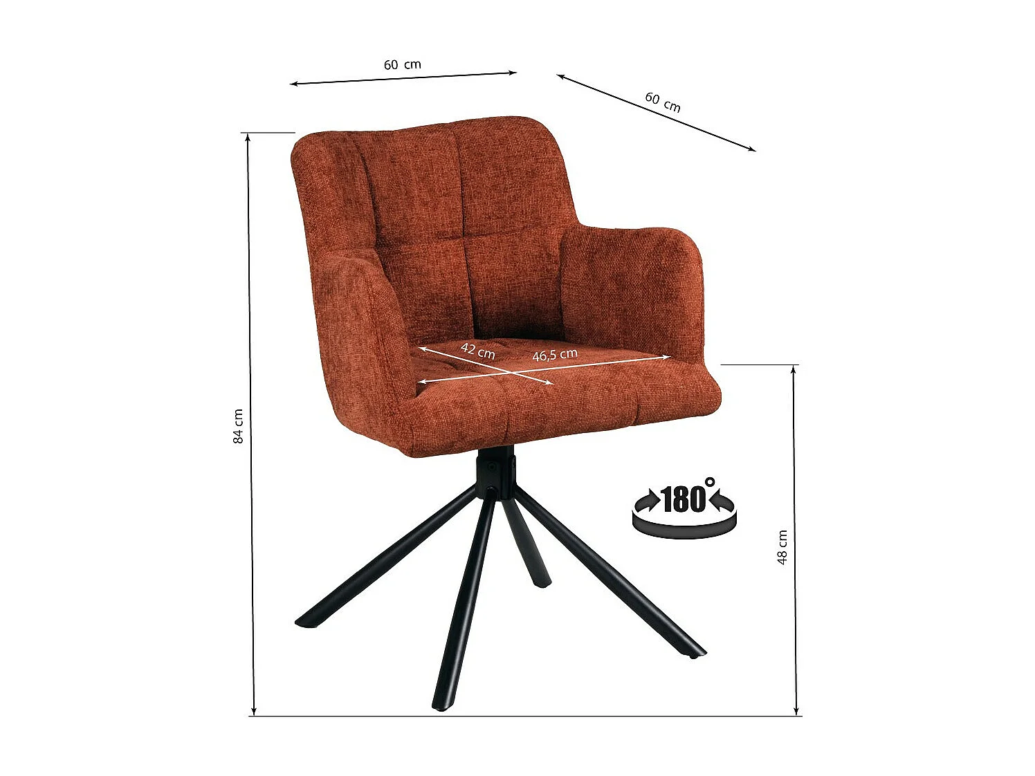 Lot de 2 chaises pivotantes de salle à manger MILA/ Brun brique