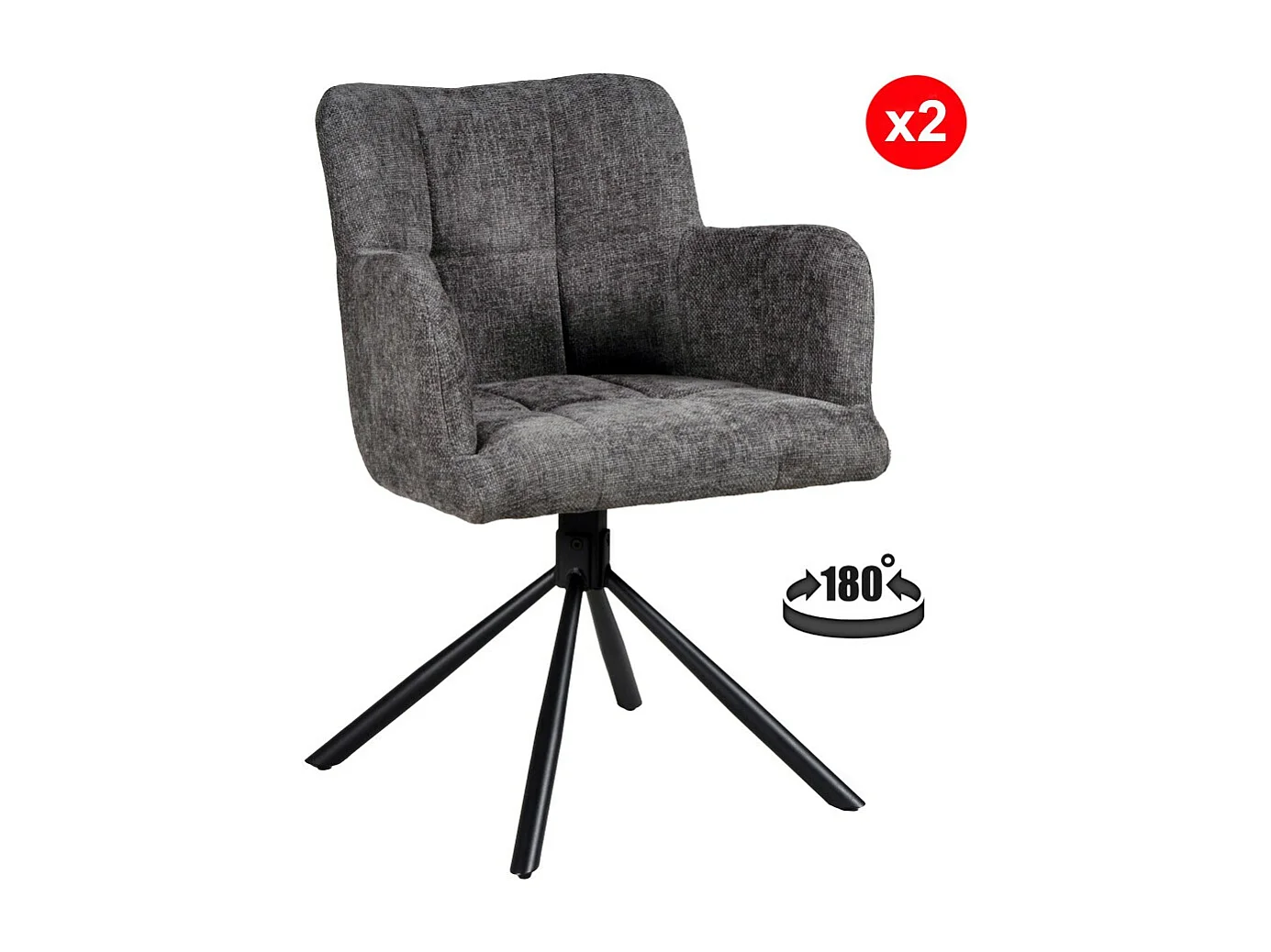 Lot de 2 chaises pivotantes de salle à manger MILA/ Gris foncé