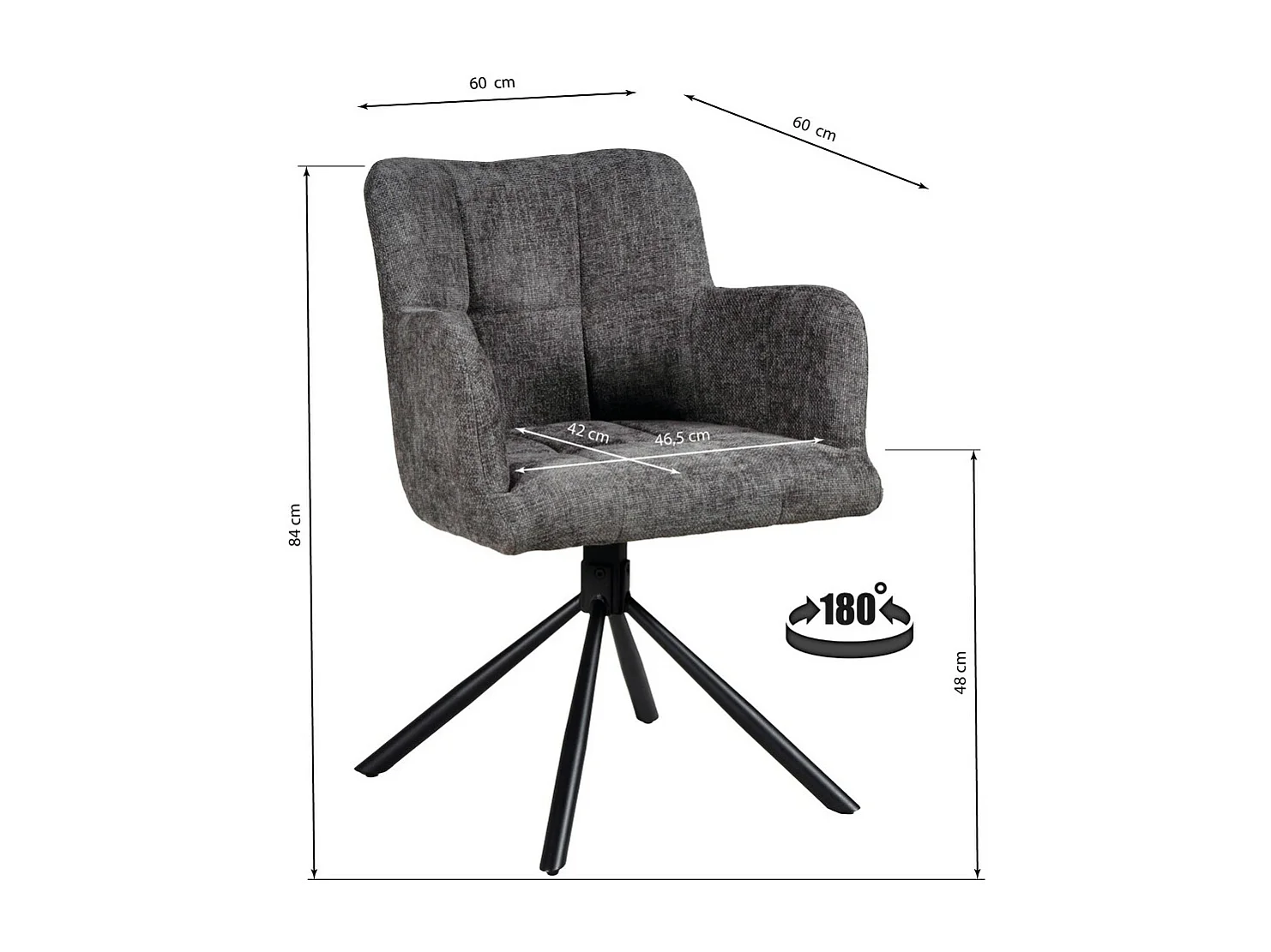 Lot de 2 chaises pivotantes de salle à manger MILA/ Gris foncé