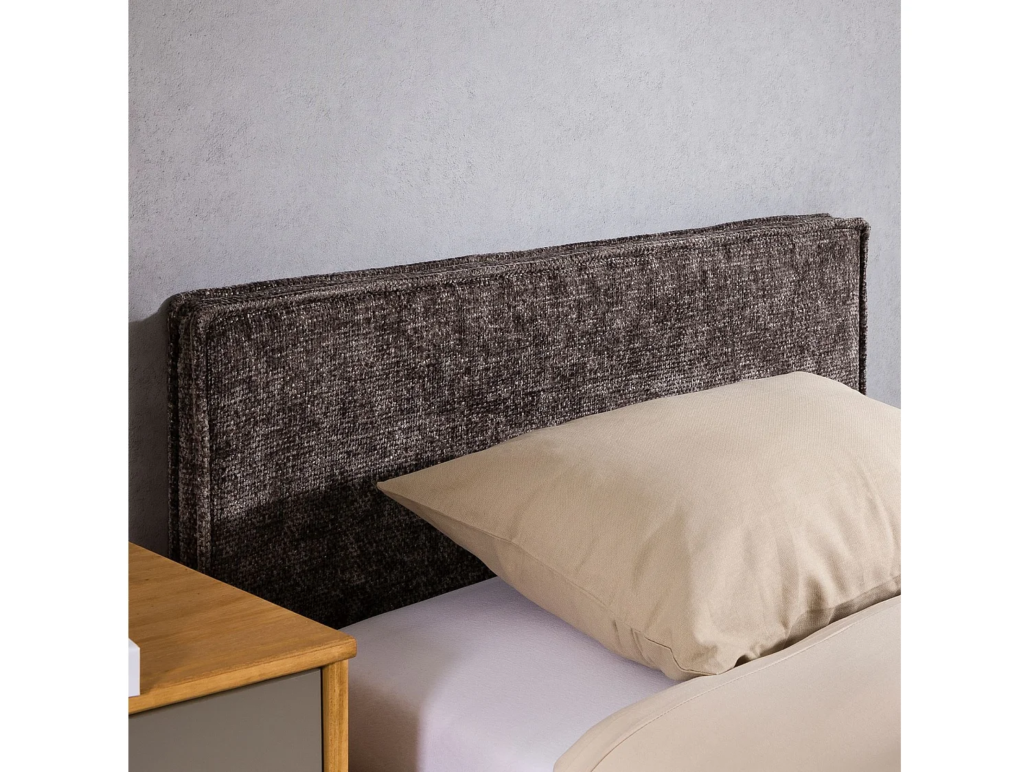 Tête de lit YOLAN 90 rembourrée, En tissu polyester pour lit 90 cm, Sur pieds en plastique, Gris