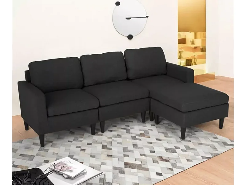 Divano 3 posti chaise longue braccioli in tessuto soggiorno Jacaranda