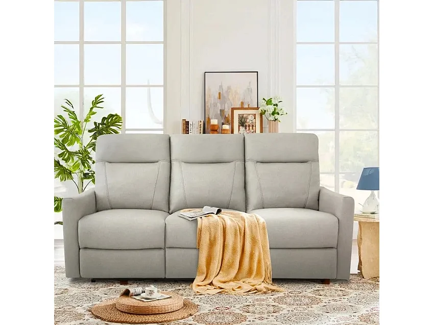 Sofá moderno de 3 plazas reclinable con mecanismo relax manual y de polipiel color gris Kiros - Gris