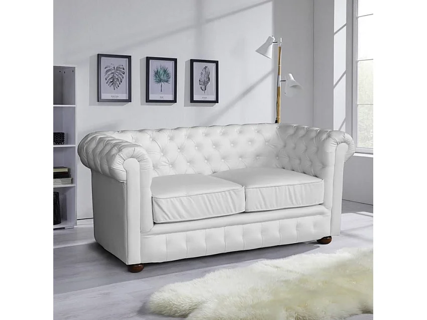 Chesterfield Design 2 Sitzer Capitonné Kunstleder Sofa - Weiß