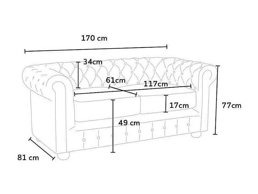 Chesterfield Design 2 Sitzer Capitonné Kunstleder Sofa - Weiß