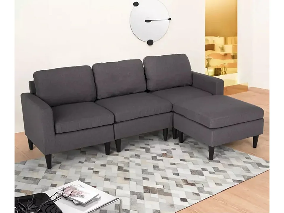 Divano 3 posti chaise longue braccioli in tessuto soggiorno Jacaranda