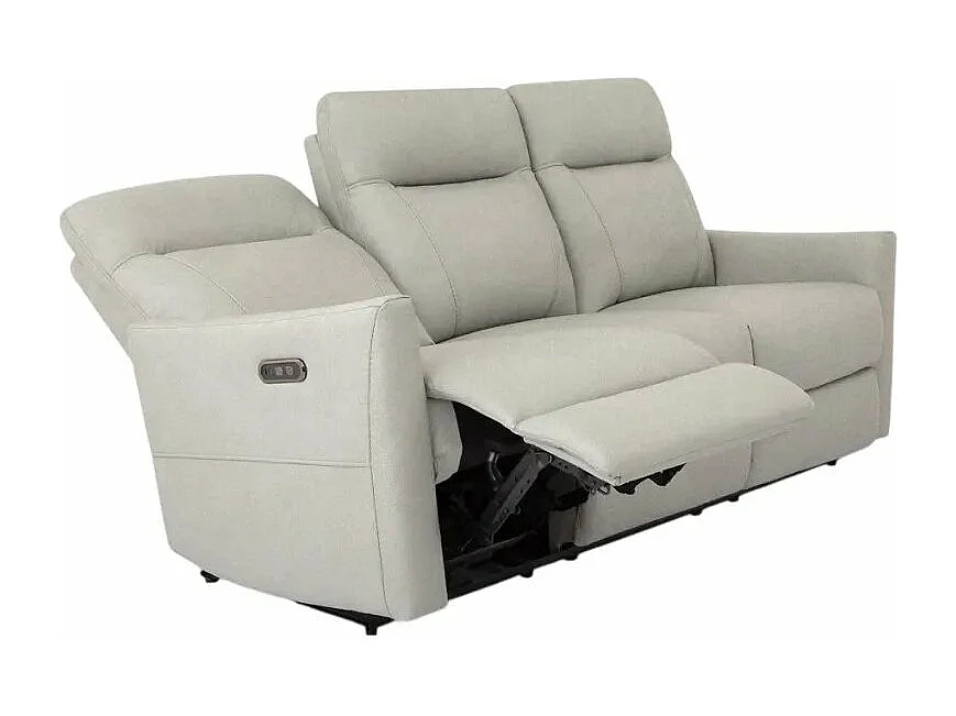 Sofá de 3 plazas con mecanisco de relax eléctrico, reclinable y 2 puertos USB en polipiel Jovit - Gris