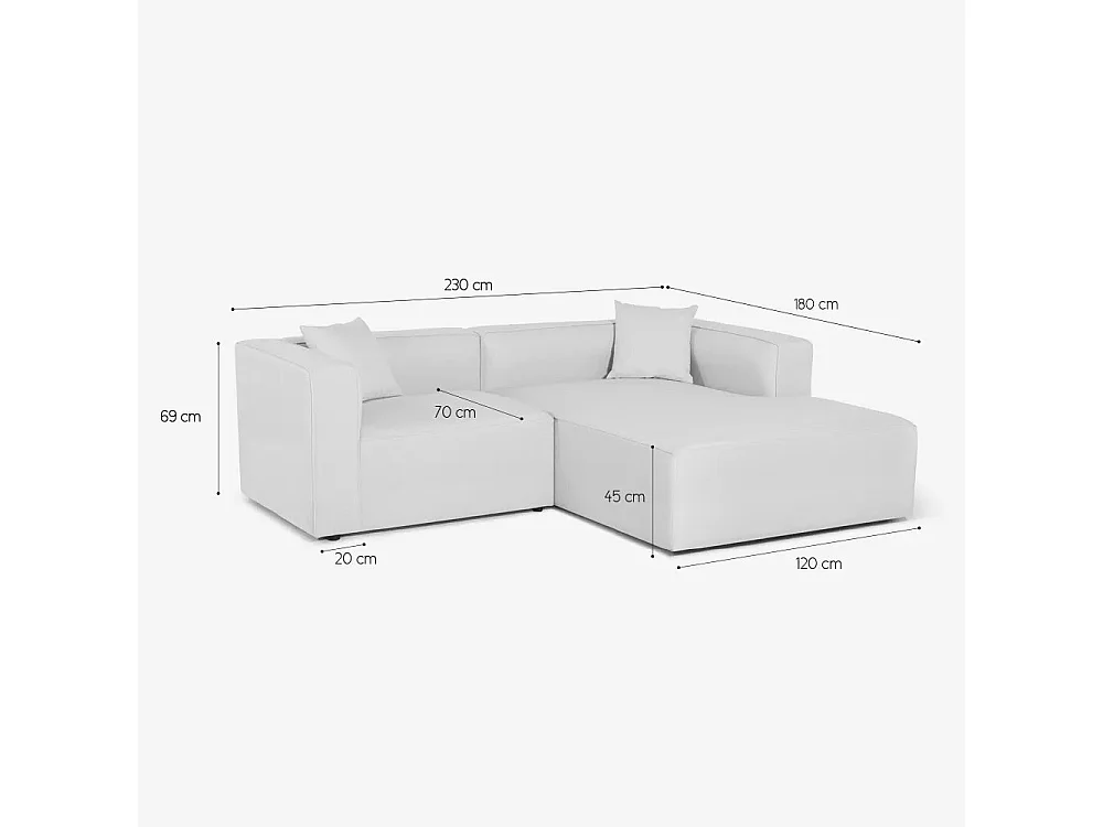 Canapé d'angle modulaire 3 places avec péninsule en tissu Rylos - Beige