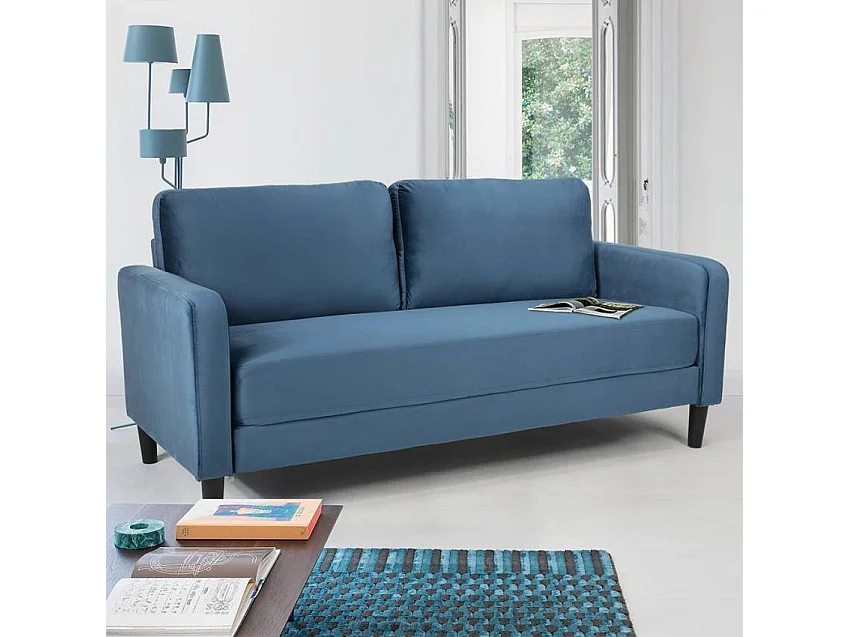 Sofá de 3 plazas de diseño moderno para salón y salones en tela Portland - Azul Marino