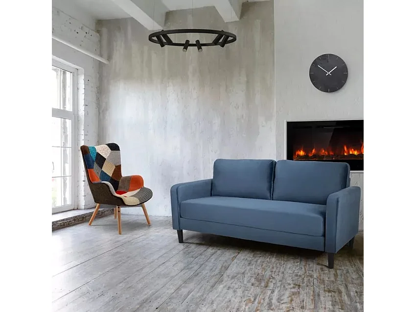 Sofá de 3 plazas de diseño moderno para salón y salones en tela Portland - Azul Marino