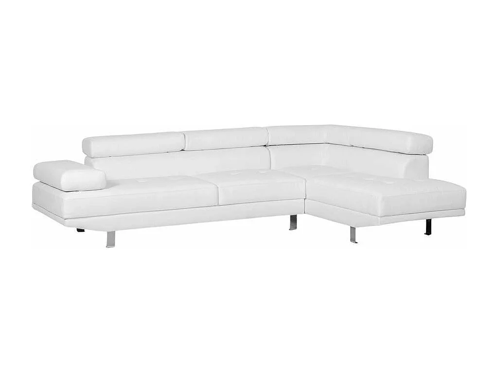 Sofá esquinero con chaise longue de polipiel con reposacabezas reclinables Legatus - Blanco