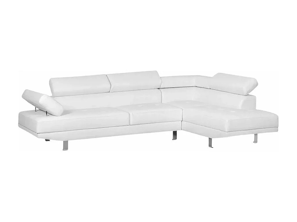 Sofá esquinero con chaise longue de polipiel con reposacabezas reclinables Legatus - Blanco