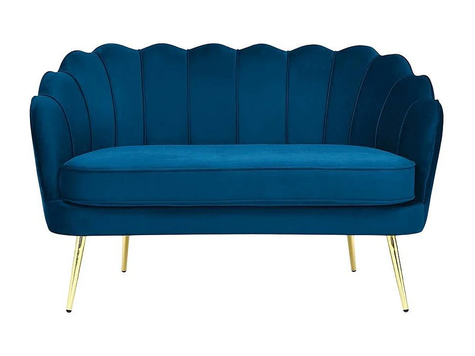 Sofá de 2 plazas de terciopelo con forma de concha estilo vintage con patas doradas Balos - Azul Marino