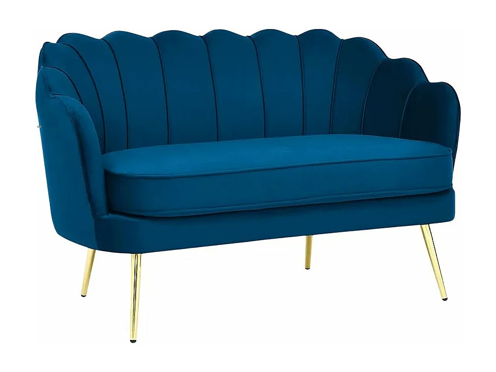 Sofá de 2 plazas de terciopelo con forma de concha estilo vintage con patas doradas Balos - Azul Marino
