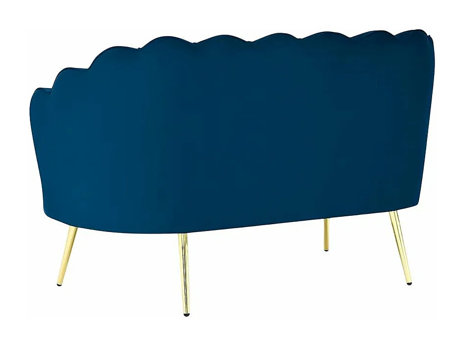 Sofá de 2 plazas de terciopelo con forma de concha estilo vintage con patas doradas Balos - Azul Marino