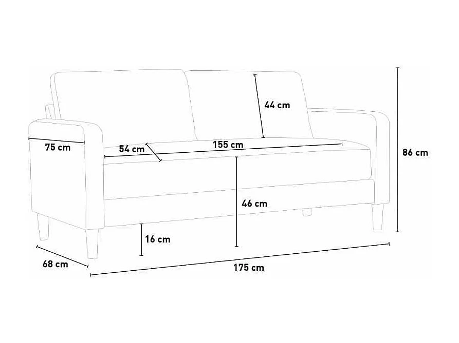 Canapé 3 places au design moderne pour chambre et salons en tissu Portland - Gris