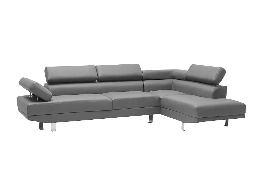 Sofá esquinero con chaise longue de polipiel con reposacabezas reclinables Legatus - Gris
