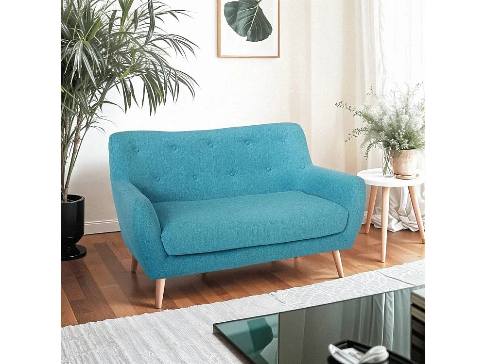 Canapé 2 places en tissu style scandinave confortable moderne Irvine - Bleu