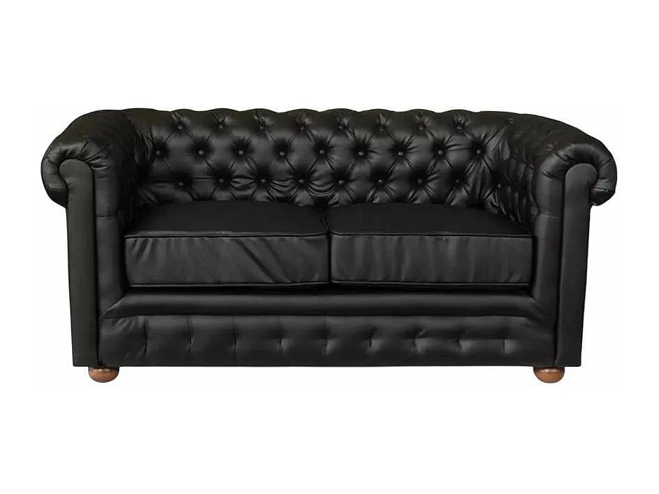 Sofá de Cuero polipiel 2 Plazas Capitoné Diseño ChesterFIELD - Negro
