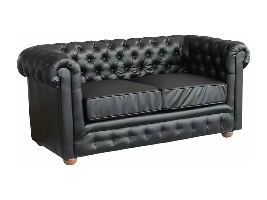 Sofá de Cuero polipiel 2 Plazas Capitoné Diseño ChesterFIELD - Negro