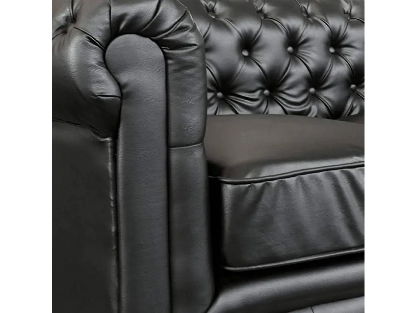 Sofá de Cuero polipiel 2 Plazas Capitoné Diseño ChesterFIELD - Negro