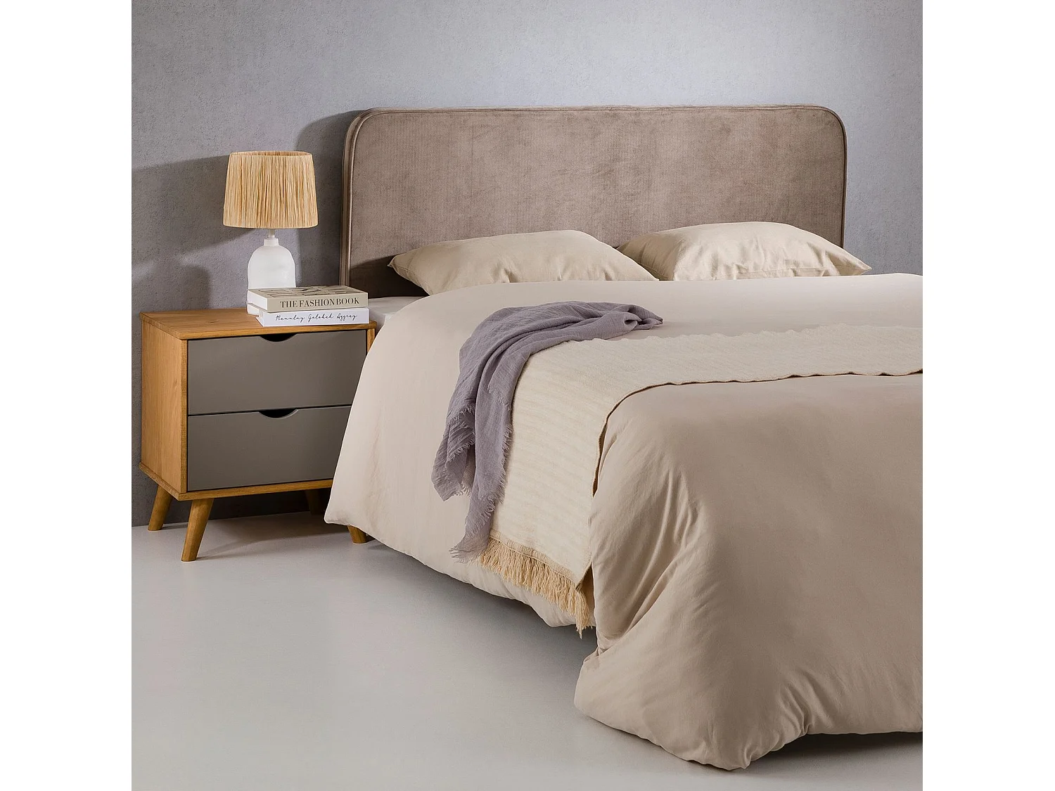 Tête de lit CELIA 120, En tissu rembourré, Fixation murale Design arrondi moderne, Pour lit 120 cm ou moins, Grège