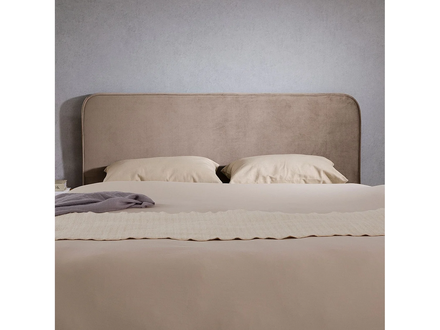 Tête de lit CELIA 120, En tissu rembourré, Fixation murale Design arrondi moderne, Pour lit 120 cm ou moins, Grège