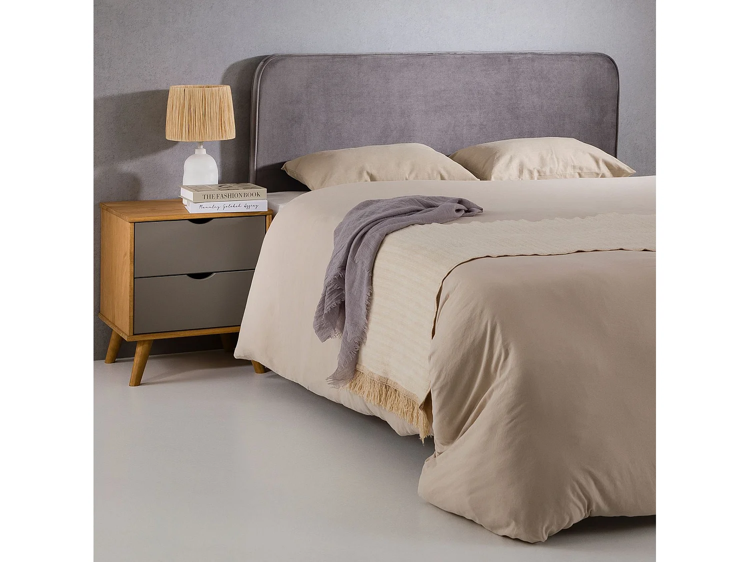 Tête de lit NOVARE 160, En tissu rembourré, Fixation murale Design arrondi moderne, Pour lit 160 cm ou moins, Gris